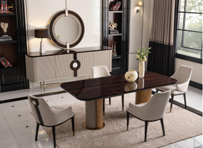 Dining corner Dining room Dining set Luxury Dining table Chairs Beige Wood Set 9 pieces